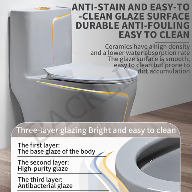 Image of Backline Siphonic 12 inch One-Piece Western Commode | Rimless Ceramic Toilet with Vacuum Flush Technology | S Trap 12 inch Outlet | Soft Close Seat | Luxury Bathroom Commode (Grey Glossy)