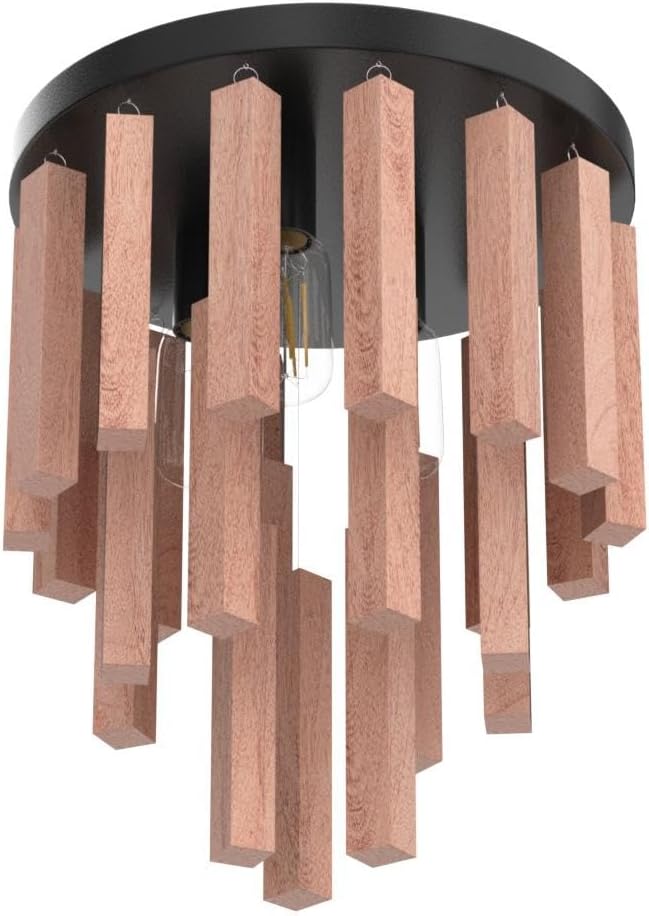 Oak and Black 3-Light Semi Flush Mount Ceiling Chandelier