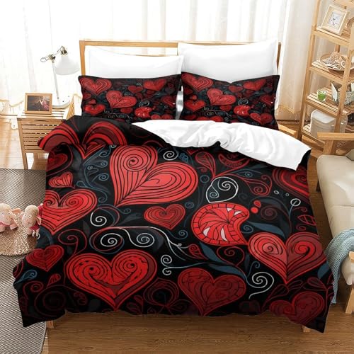 Housse de couette Cœurs 3D en microfibre haute densité résistante lit 135x200 - 3