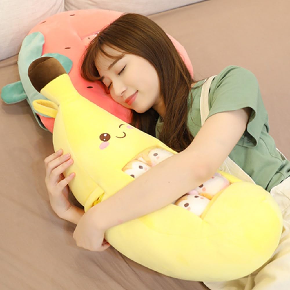 OUKEYI Banana Plush Pillow, Stuffed Toy, Removable Fluffy, Creative Gifts for Kids Kawaii Banana Plush Toy - Image 2