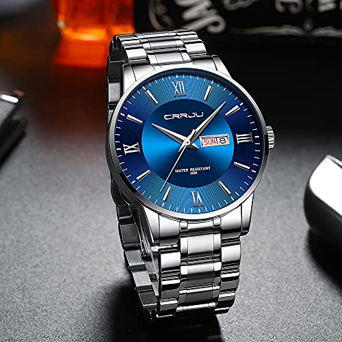 Image of CRRJU Men's Fashion Luxury Stainless Steel Watches for Men Business Auto Date Chronograph Analog Quartz Wristwatches