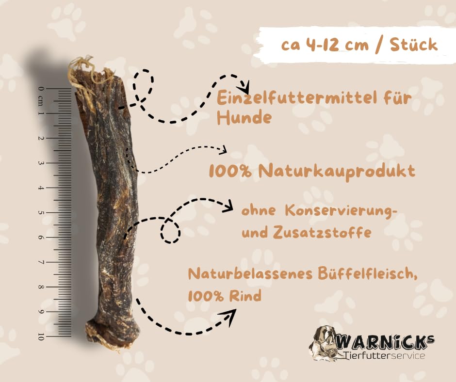 Warnick´s Tierfutterservice - Hundesnack - 1,0 KG Rindfleischstreifen - Büffelfleisch - 1 x 1000g - Naturprodukt für Hunde