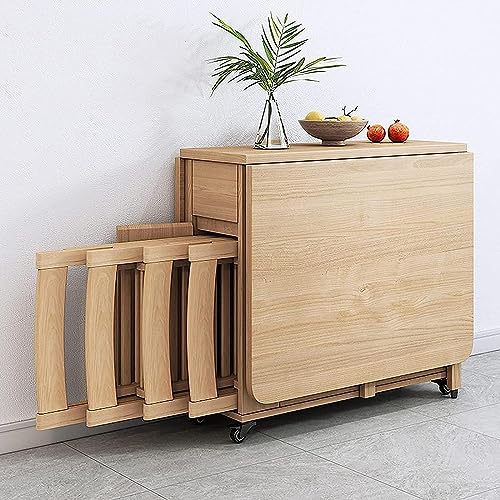 DTREEL Juego de Mesa de Comedor Extensible, Mesa de Comedor Plegable de Madera con 4 sillas, Mesa de Hoja abatible for Cocina, Comedor, Sala de Estar, Restaurante