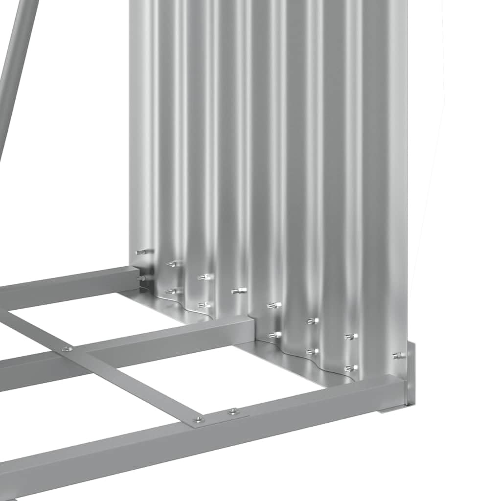 Soporte para leña de chimenea de acero galvanizado, 40 x 45 x 100 cm, resistente estantería para leña con ganchos para fijación a la pared para almacenamiento de madera seca en el jardín y