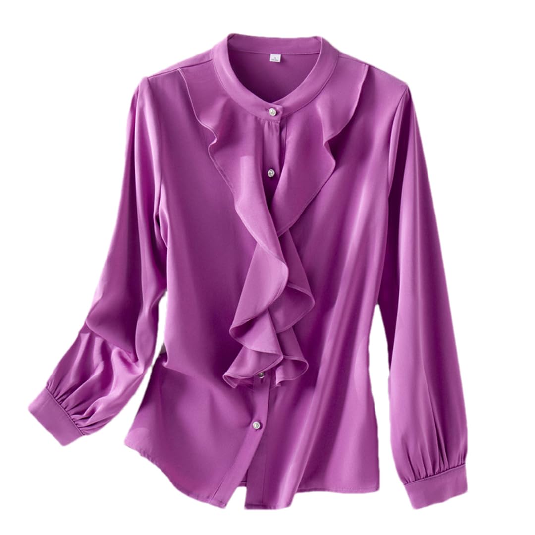 Disimlarl Camisa morada elegante formal de manga larga para mujer, blusas de trabajo de oficina, color blanco