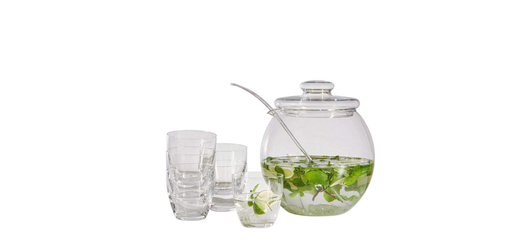 CRISTALICA Bowleset 6 Verres À Punch + 1 Bol + 1 Louche + Couvercle Libera Transparent H 25,5 Cm