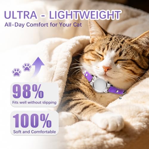 Image of Cat Collar Breakaway, Rhinestone Velvet Cat Collars with Holder and Bell, Adjustable Comfortable GPS Tracker Cat Collar for Girl Boy, Kittens, Puppies(Purple)