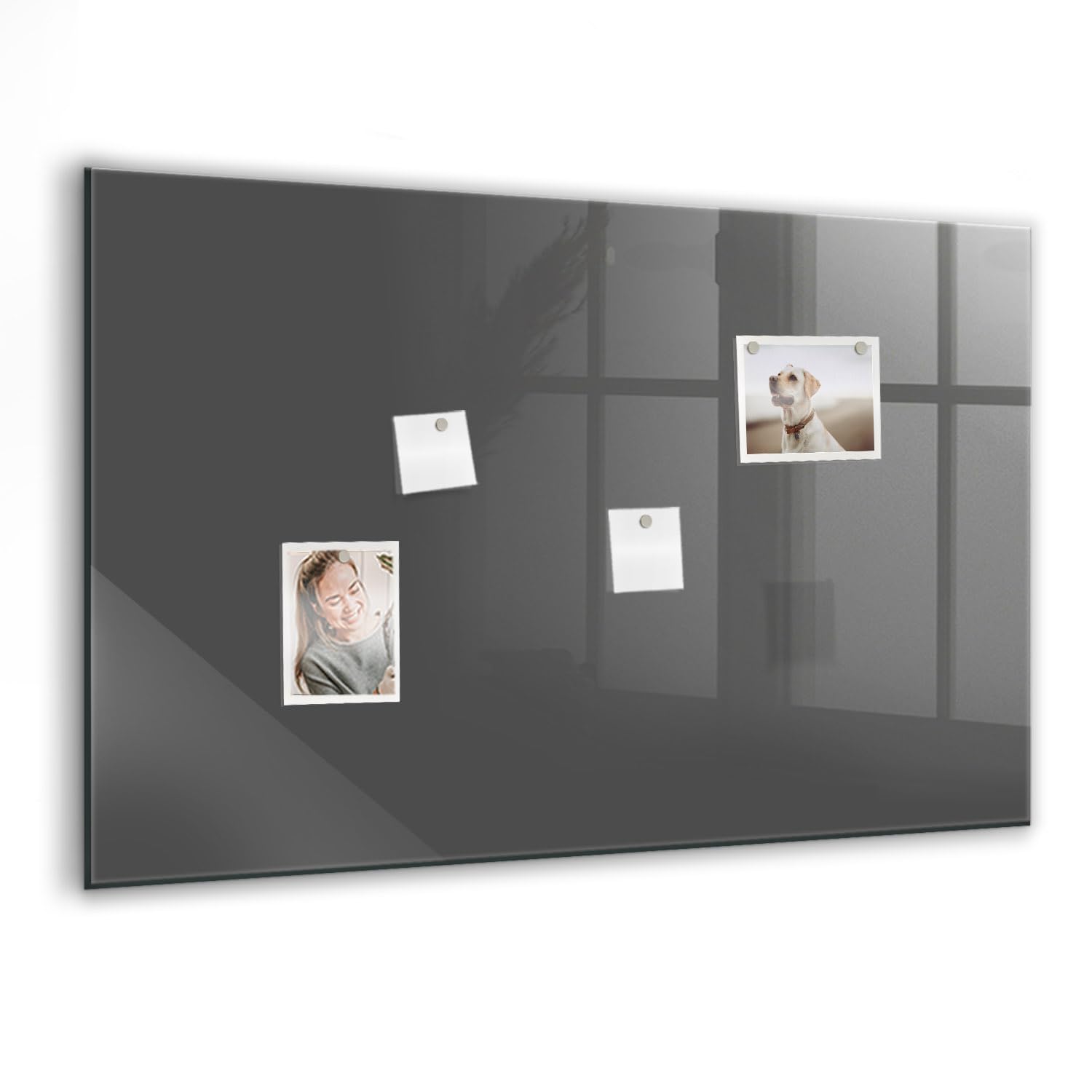 Elegante Glas-Magnettafel magnetisch | Set mit 5 Neodym-Magneten, Marker & Schwamm | Schreibbar, abwischbar & dekorativ | Für Küche, Büro, Homeoffice- 90x60 - Grau