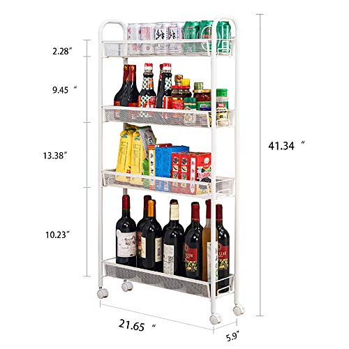 SINGAYE 4 Tier Slim Rolling Cart Kitchen Storage Organizer Mesh Wire Storage Carts