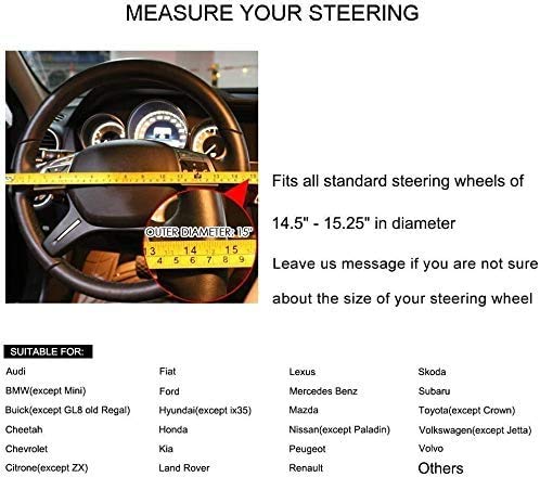 Image of Valleycomfy Steering Wheel Covers Universal 15 inch - Genuine Leather, Breathable, Anti Slip & Odor Free (White Line, M(14 inch 1 /2-15 inch 1 /4))