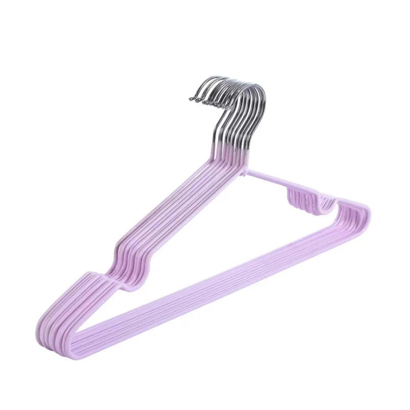 Hangers 10pc Iron Clothes Hanger Bold Household Seamless Simple Support Adult Metal With Groove Dipped Plastic Non-Slip(PURPLE)