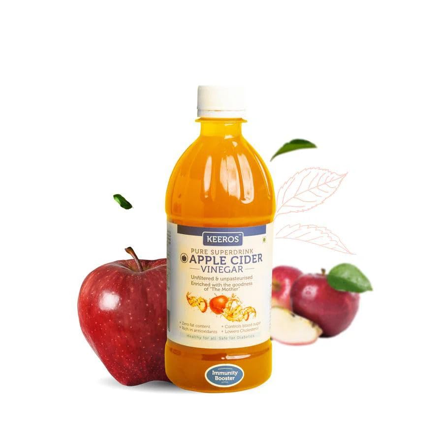 Image of Keeros Apple Cider Vinegar with Mother Vinegar - 100% Natural, Raw, Unfiltered & Unpasteurised (Nutrition Supplement & Drink for Weight Loss, Glowing Skin, Hair Growth)
