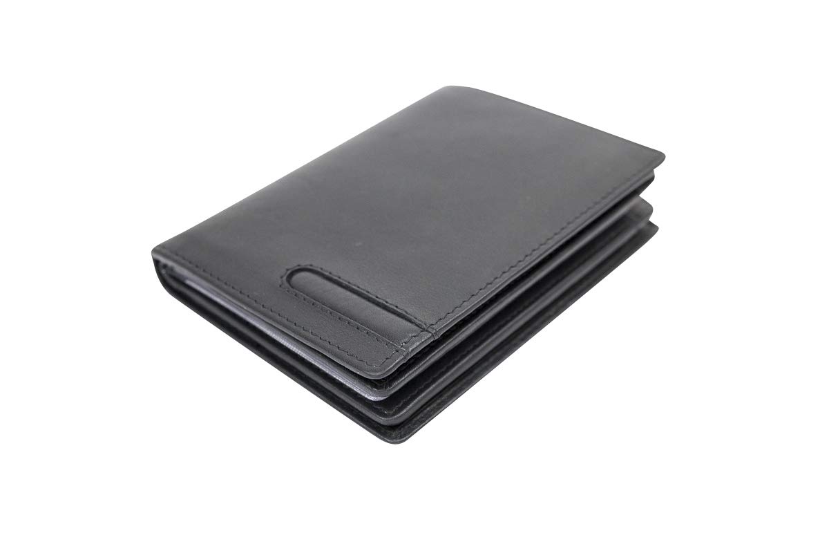 LEAS Etui na dowód osobisty i karty kredytowe/etui wysokiej jakości wykończenie z folią ochronną RFID z prawdziwej skóry, czarna kolekcja kart, czarny, 12,5x9,5x1,5cm, Teczka na dowód osobisty i karty