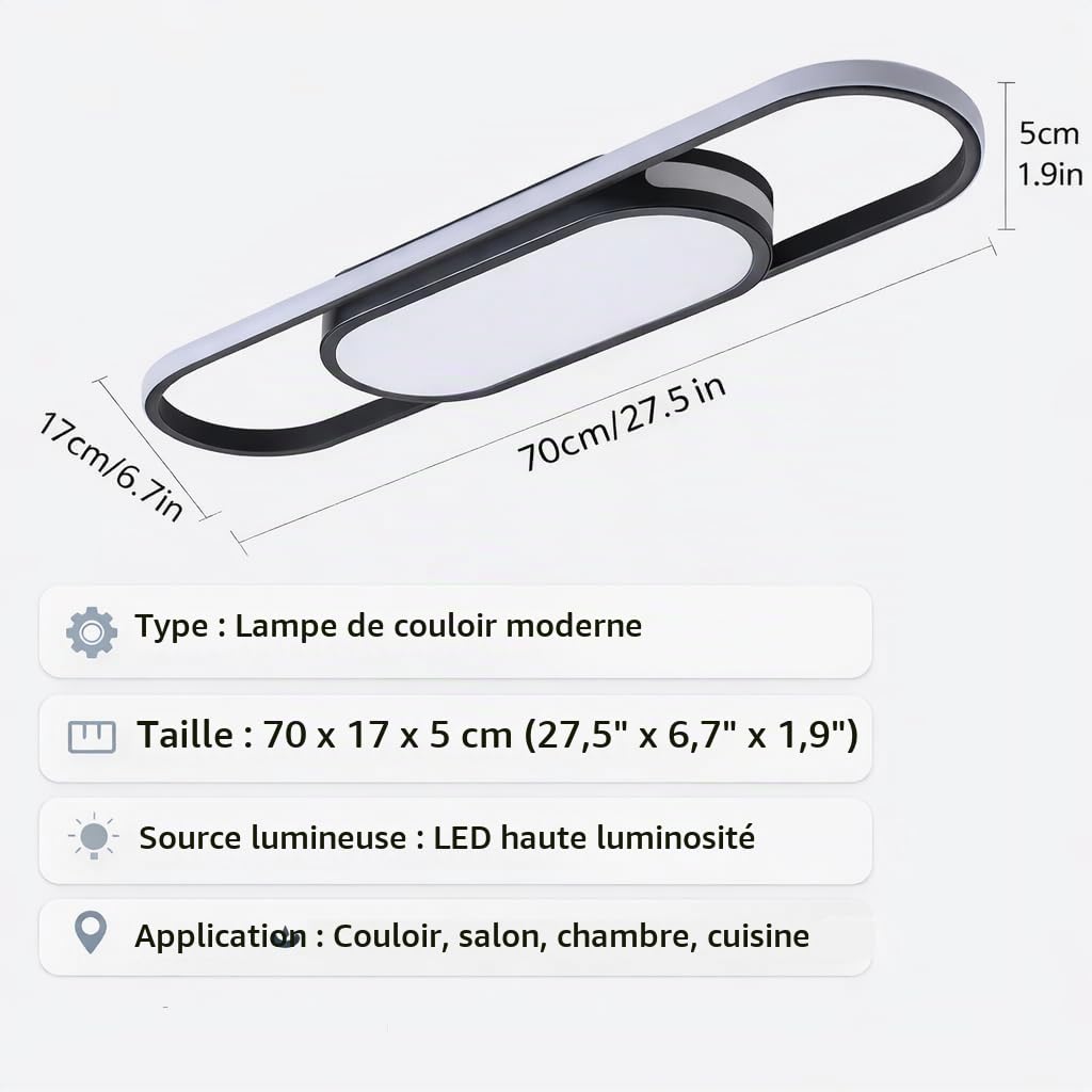 Oninio Plafonnier LED Moderne Lampe de Plafond Intensité Variable avec Télécommande 70CM Lampe Plafond Luminaire Plafonnier Idéale pour Salon, Cuisine, Salle à Manger et Chambre