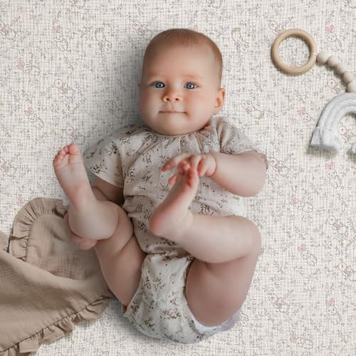 Image of Blissful Diary Muslin Crib Sheets for Girls, Boho Soft Cotton Baby Sheet for 52''x28'' Standard Crib Mattress, 2 Pack(Blush Bunny Floral & Dusty Pink)