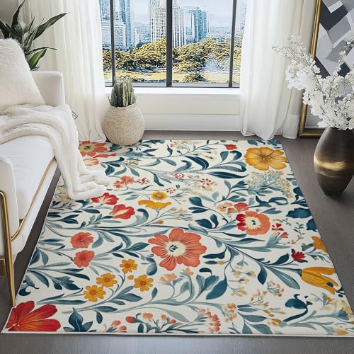Tapis de salon lavable et antidérapant style William Morris - 5