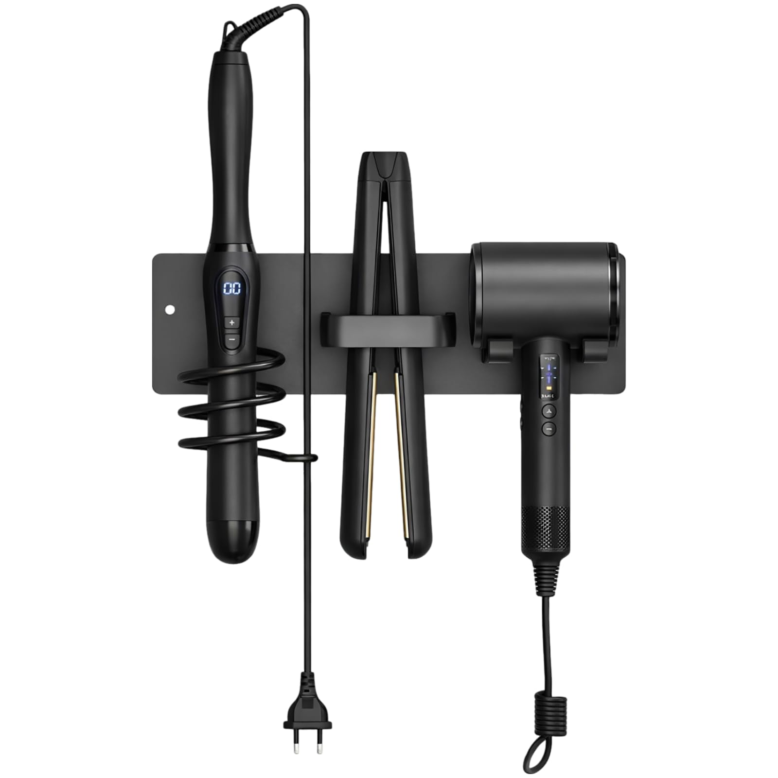 Generisch Haartrocknerhalter, 3-in-1 Wandhalter aus Kunststoff für Badezimmer, Organizer für Lockenstab, platzsparendes Föhnregal mit bohrfreier oder Schraubmontage, 30 x 8 cm