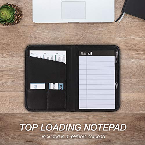 samsill professional padfolio faux-leather mini portfolio with 5 x 8 writing pad black