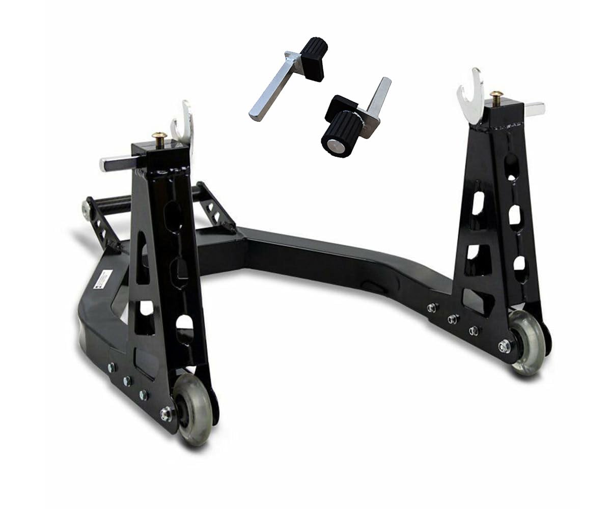 Caballete de aluminio con soportes de tenedor y soportes de goma – Elevador de moto ajustable