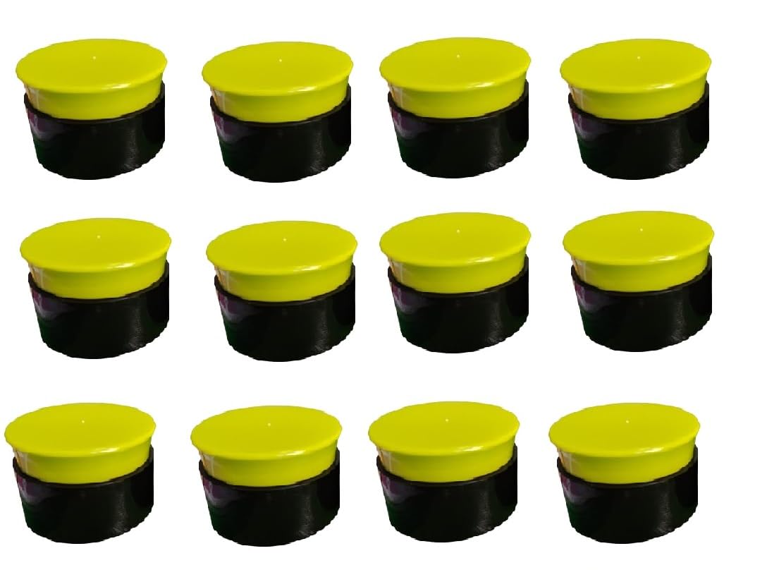 SHREE MAHA 25gm Double Wall Empty Cream Container - Thick Plastic Jar with Foam Lined Lid for Eyeshadow, Makeup, Cosmetic Samples - Pack of 12 [green/black]