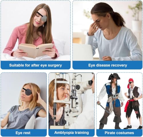 Image of 2 Pcs 3D Eye Patches for Adults and Kids, Adjustable Medical Eyepatch for Right or Left, One Cover for Amblyopia Lazy, Pirate Costume (Dark Grey, Light Grey)