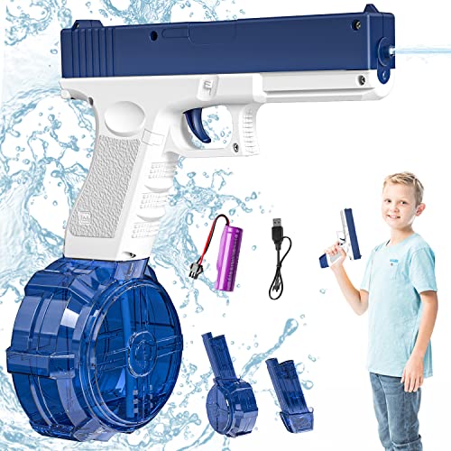 Rechale Electric Water Gun, High Capacity Automatic Squirt Guns up to 32FT Range, Water Guns for Kids & Adults Summer Swimming Pool Party Beach Outdoor Activity (Blue)