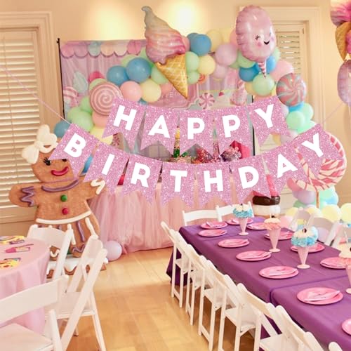 Image of Hooqict Happy Birthday Banner Pink Birthday Decorations for Girls Women 1st 2nd 3rd 13th 21th 30th Pink Party Banner Garland Sign Party Supplies Wall Porch Door Hanging Decor
