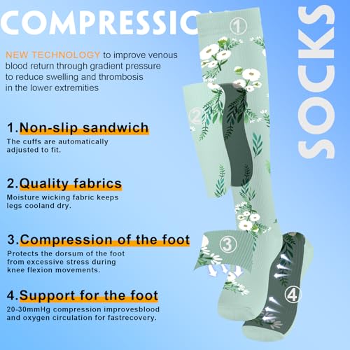 Image of Bropite Compression Socks for Women & Men Circulation-Compression Socks 20-30 mmhg-Best for Running,Medical,Nurse,Travel, 03A-Pink Peony, L-XL