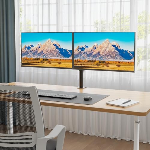 BONTEC Soporte Monitor Doble para Monitor 13-27 Pulgadas LED/LCD, Soporte 2 Monitores Peso Máximo 10KG de Cada Brazo, Giro de 360° y Rotación de 180°, Altura Ajustable, VESA 75/100 mm, Negro