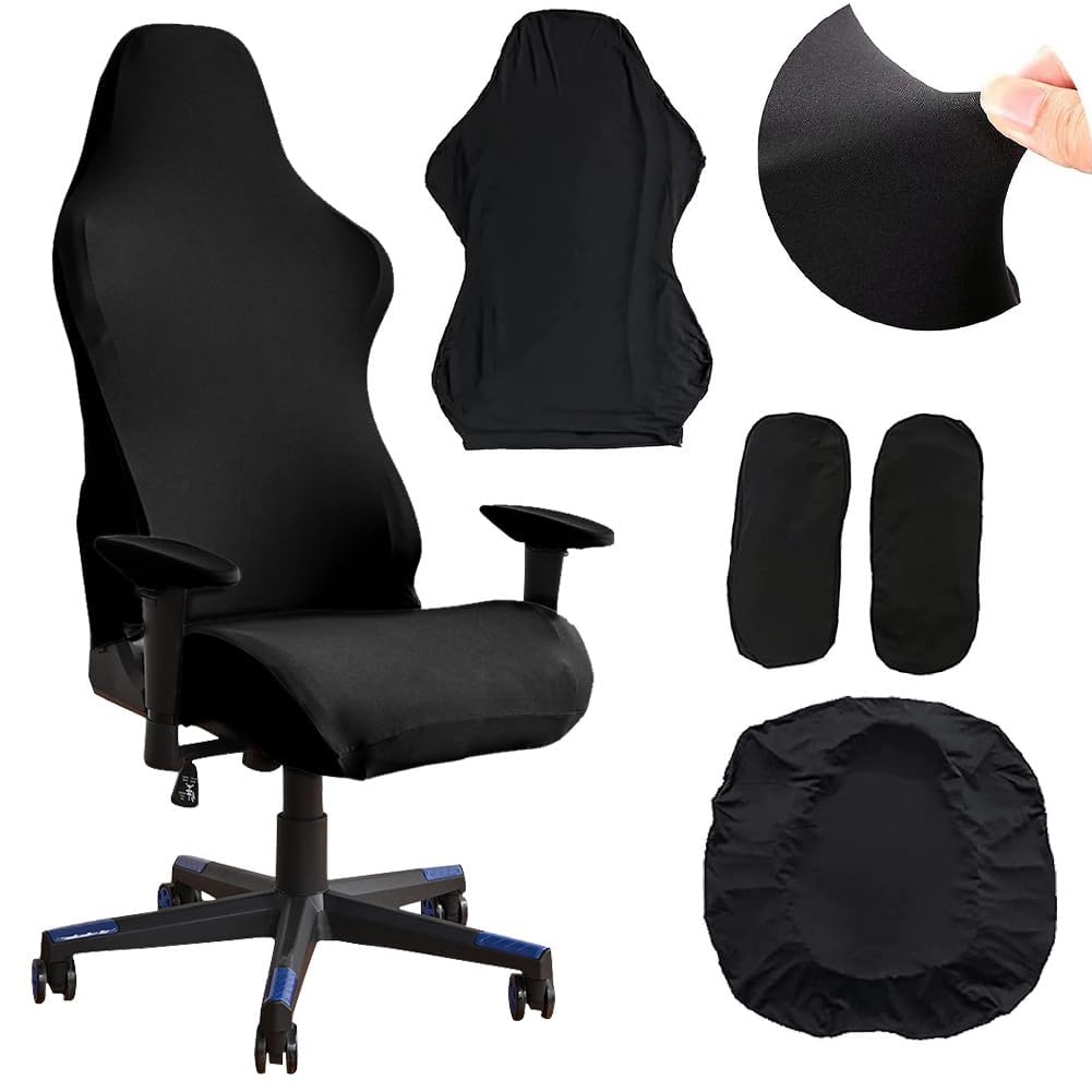 Lot De 4 Housses Extensibles Pour Chaise De Jeu - Noir - Accoudoirs Inclus - Lavables En Machine