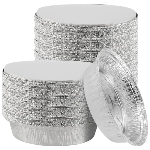 JIEHIN 100 Vaschette Alluminio, Teglie USA E Getta Rotonde da 18 cm, contenitori in Alluminio per Forno, grigliate, Torte, Quiche, 630 ml