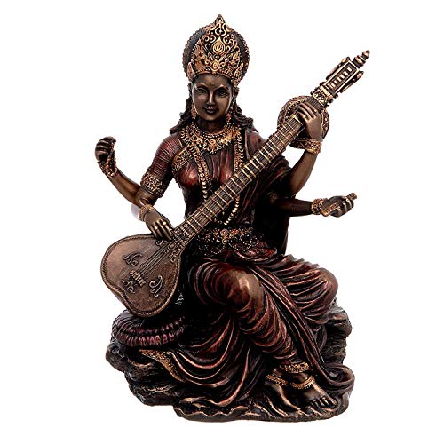 Image of Amazon Brand - Umi Saraswati Idol Sculpture Hindu Goddess of Knowledge Music & Art 15.0 cm Height 13.4 cm Width