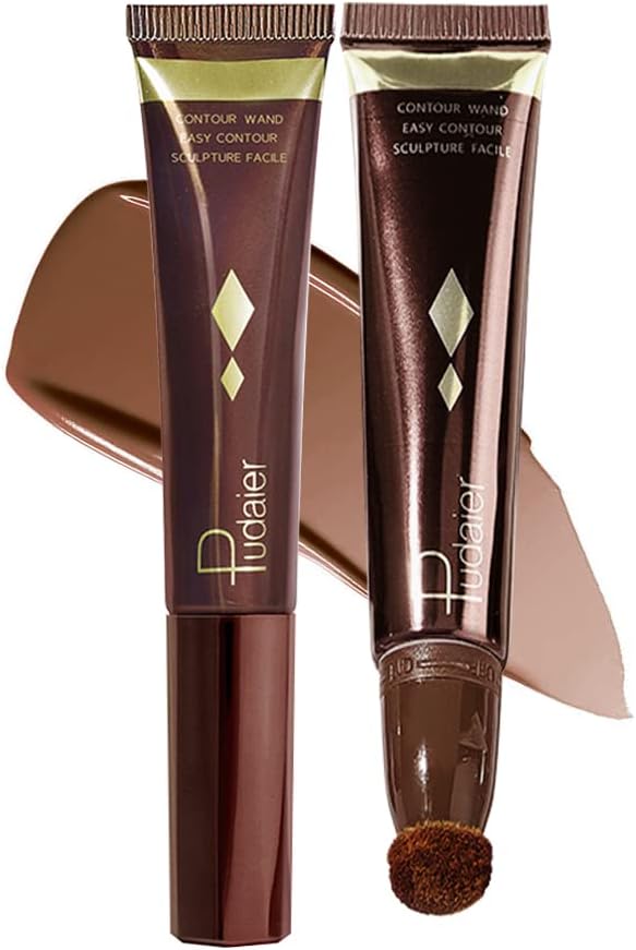 Contour Beauty Wand, 13 Colors Silky Cream Contour Stick with Cushion Applicator, Long Lasting, Lightweight and Blendable, 0.7 Fl Oz (02)