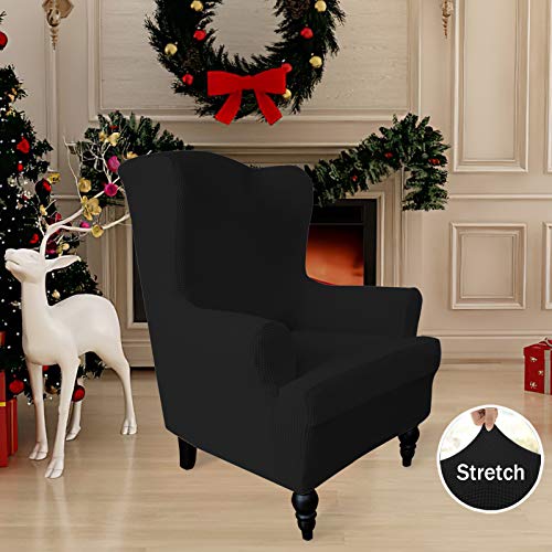 Image of Easy-Going Stretch Wingback Chair Sofa Slipcover Black