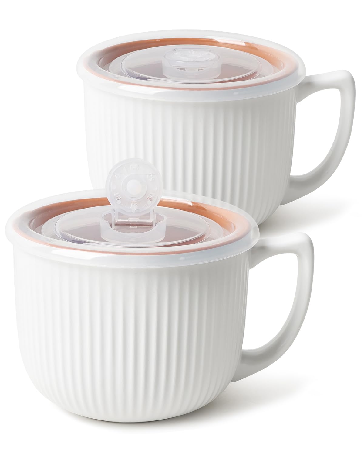 Ceramic Soup Bowl with Handle 32oz – Microwave Ramen Bowl with Lid, Soup Mugs &amp; Cups for Cereal, Oatmeal, Ramen, Instant Noodle, Soup Container with Lid (White)