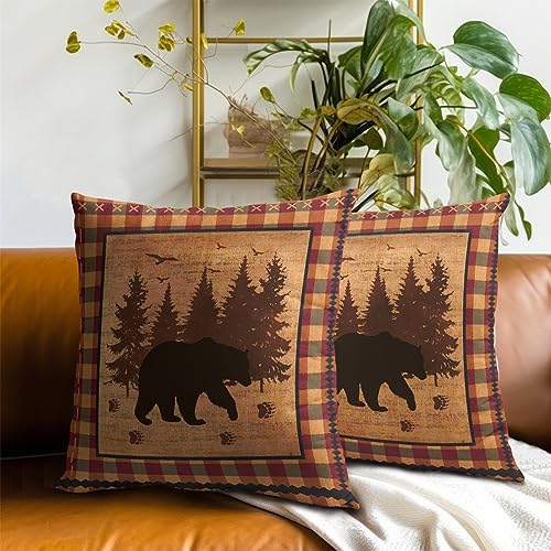 Imiss-Bear-Throw-Pillow-Covers-18×18-Inch-Set-of-2-Forest-Cabin-Nature-Wildlife-Square-Pillowcase-Buffalo-Plaid-Decorative-Cushion-Cover-for-Outdoor-Sofa-Bedroom-Car Imiss Bear Throw Pillow Covers 18×18 Inch Set of 2 Forest Cabin Nature Wildlife Square Pillowcase Buffalo Plaid Decorative Cushion Cover for Outdoor Sofa Bedroom Car