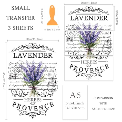 OLYCRAFT 3 Stück/Set Lavendel Transferfolien Zum Aufreiben Für Möbel Und Kunsthandwerk 30x15cm Vintage Logo Möbelaufkleber Lavendel Kräuter Aus Der Provence Transferfolie Mit 1 Teiligem Schaber