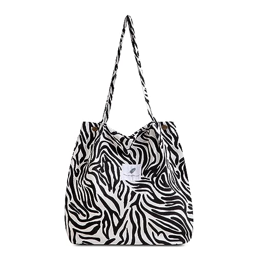 FITDON Bolso de mano estilo Tote de pana, bolso de hombro de gran capacidad con bolsillo interior para mujeres y niñas, cebra, XL 15.94*15.16*4.33 inch