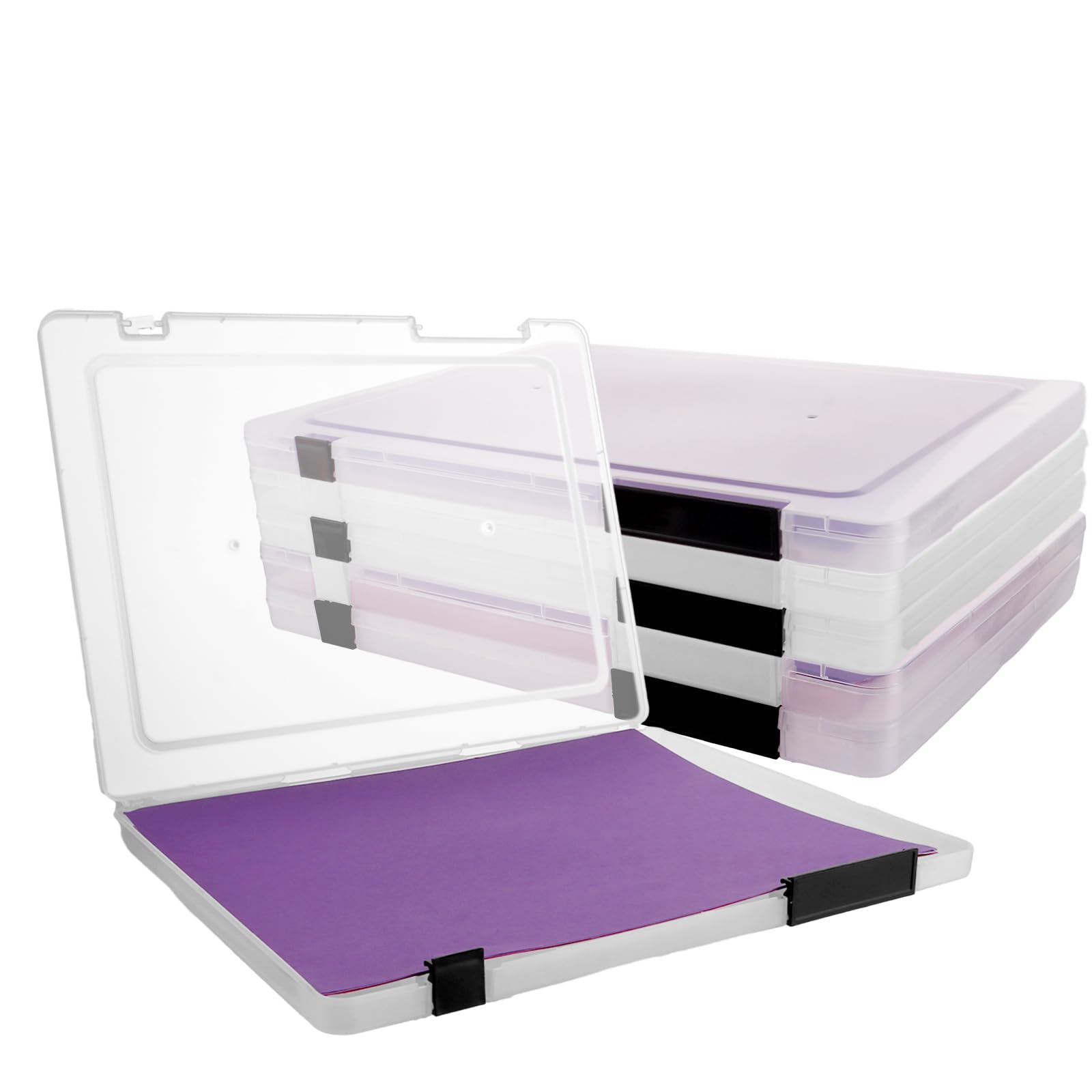 Pack de 6 Cajas Transparentes A4 para Archivo, Caja Plastico y Documentos con Cierre de Hebilla Cajas de Almacenamiento Portatiles A4 para Oficina Escuela y Hogar 30.5x22.5x2 cm