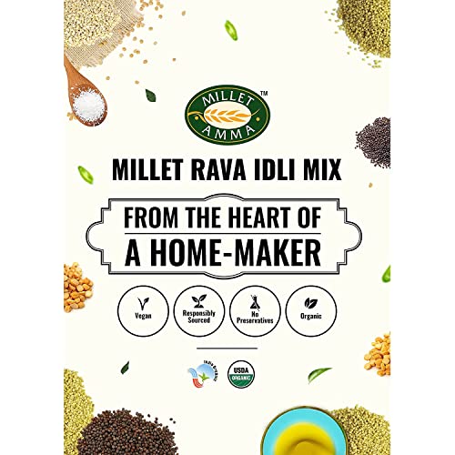 Image of Millet Amma CERTIFIED ORGANIC Millet Rava Idli Mix | 250 GMS Pack | 92% Millet Content | Easy & Ready to Cook | Instant Millet Breakfast Mix | Rich in Protein & High Fiber | 100% Vegan |