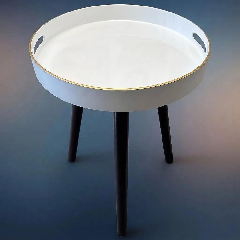 Simmer Stone Round Indoor Side Tables with Detachable Wooden 3 Legs, Versatile Tray Table, Perfect For Round Coffee Table Tea, and Relaxation Time 17.7 Inch (White)