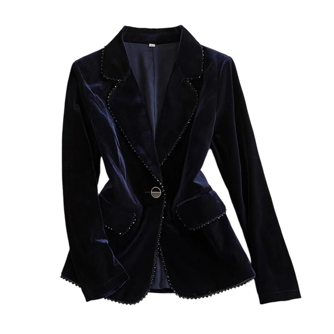 Women Beaded Velour Blazer Plus Size Embroidered Casual Jacket Office