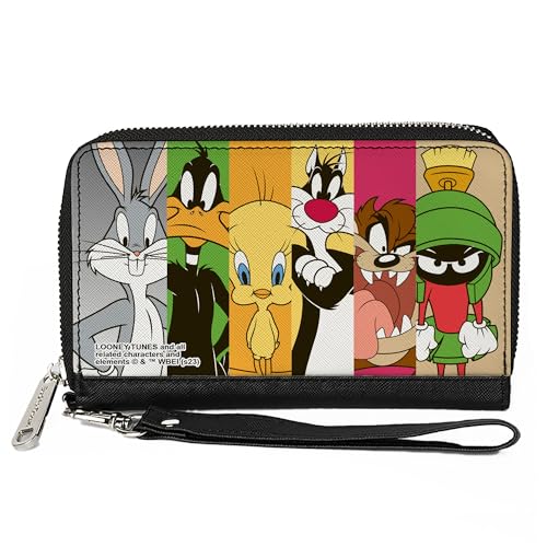 Looney Tunes Wallet, Zip Around, Looney Tunes Classic Character Blocks Multi Color, Vegan Leather