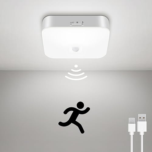 Rechargeable Motion Sensor Ceiling Lights: 6.4 inch Closet Lights Motion Sensored with 500LM, 5000K Wireless Battery Powered Ceiling Light for Closet Stair Pantry Bathroom Hallway Shed Garage