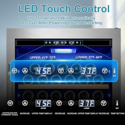 Image of Tylza Wine and Beverage Refrigerator, 24'' Dual Zone Wine Fridge with Dual Drawers, Holds 160 Cans and 120 Bottles, Reversible Door, Built-In or Freestanding, Beverage Fridge for Home or Commercial