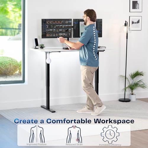 Image of VIVO White Dry Erase 60 x 24 in Standing Desk, DESK-KIT-1B6WE | Electric, Holds 220 lbs, Sit Stand, Height Adjustable Whiteboard Table, Solid One-Piece Top, 1B Series, Black Frame