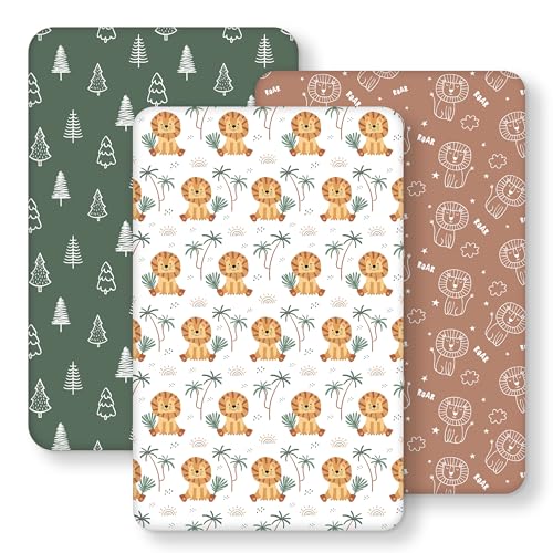 Image of FIEMOL Baby Bedside Bassinet Sheets Fitted, 33”x20” Compatible with Baby Delight Dream On Me & Most Rectangle Bedside Sleeper Bassinet Mattresses, Super Soft Microfiber Brown Lion