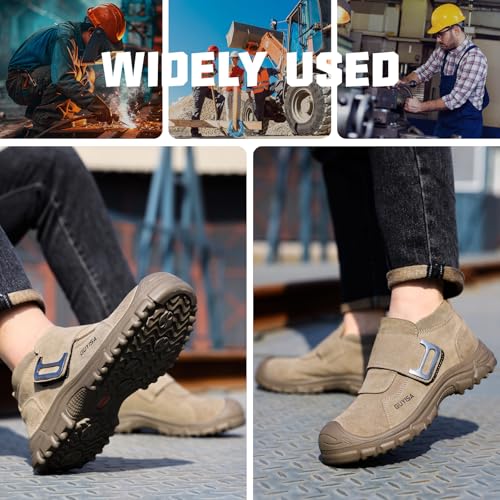 Image of GLANOUDUN Steel Toe Boots for Men, Welding Work Boots with Puncture-Resistant Midsole, High Top Hook and Loop Safety Footwear for Welding Workshop Construction Warehouse Factory