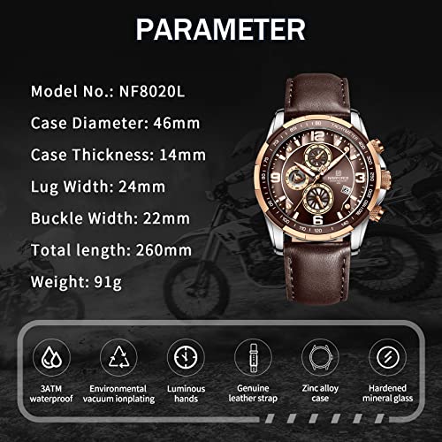Image of NAVIFORCE Sport Watches for Men Analog Quartz Chronograph Leather Strap Wrist Watch