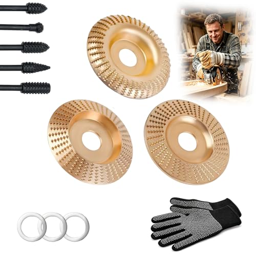 Disco de Pulido para Amoladora Angular, Juego de Discos de Tallado de Madera de Alta Resistencia, Rueda de Carburo de Tungsteno para Cortar, Dar Forma, Lijar y Pulir Madera (3PCS)